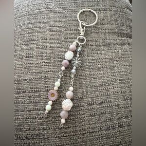 Handmade Beaded Bag Charm Silver/Lavender Keychain 6”